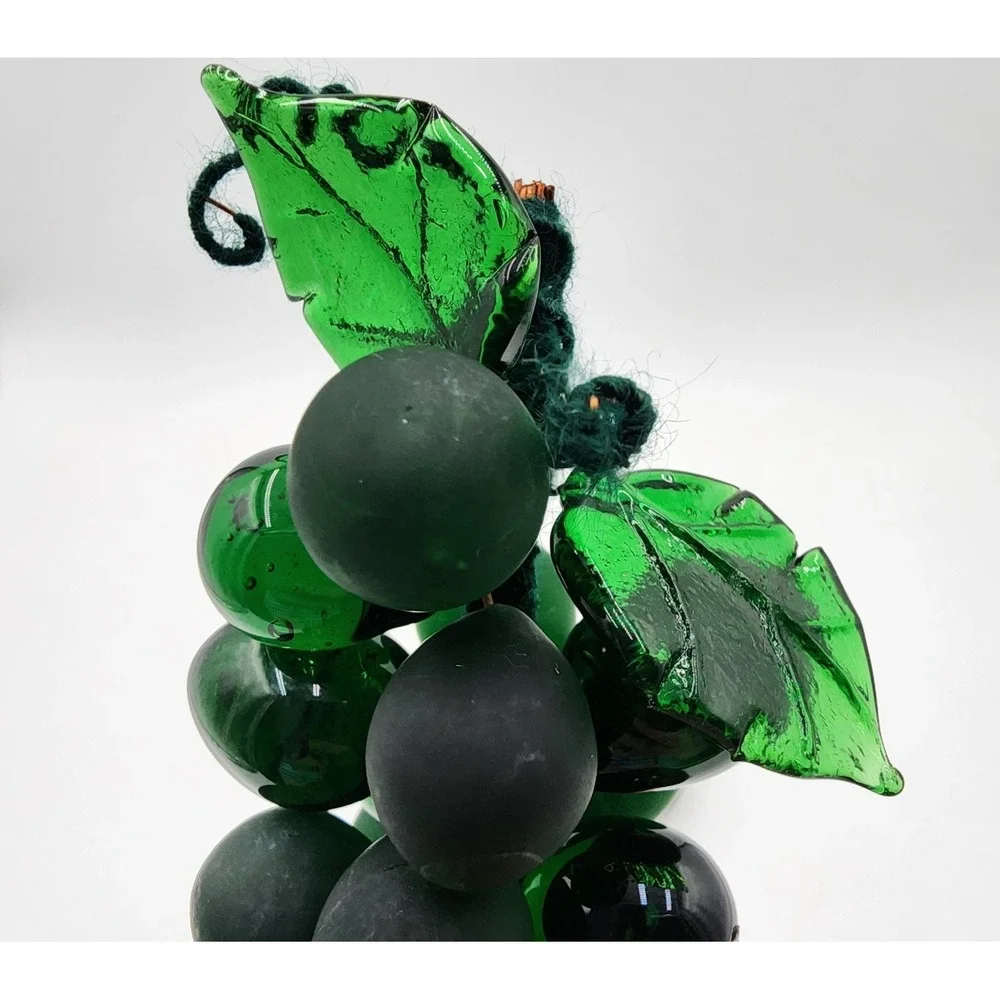 Vintage Green Glass Grape‎ Cluster Set of 2 Fruit Decor Mid Century Table Accent